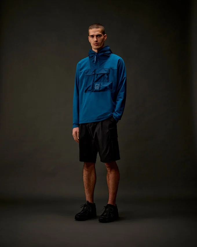 Metropolis Series Stretch Fleece Mixed Half Zip Hooded Sweatshirt
