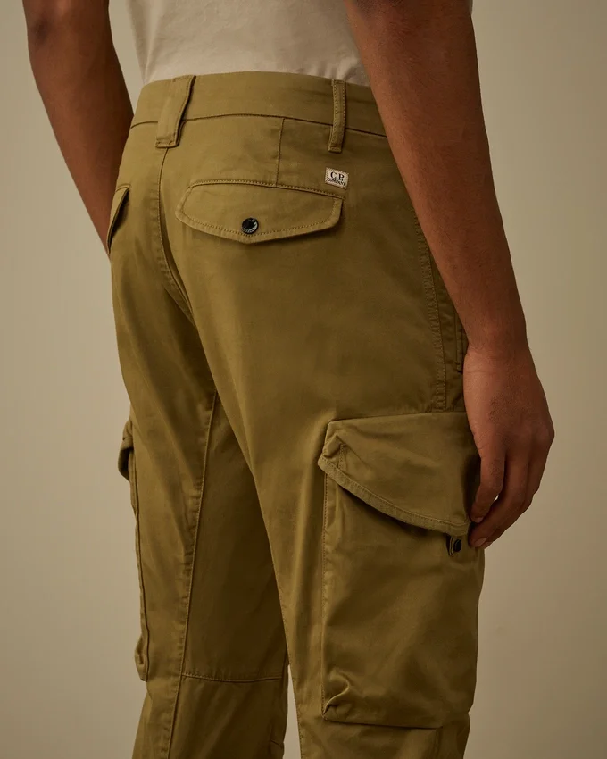 Stretch Sateen Ergonomic Rounded Pockets Lens Cargo Pants